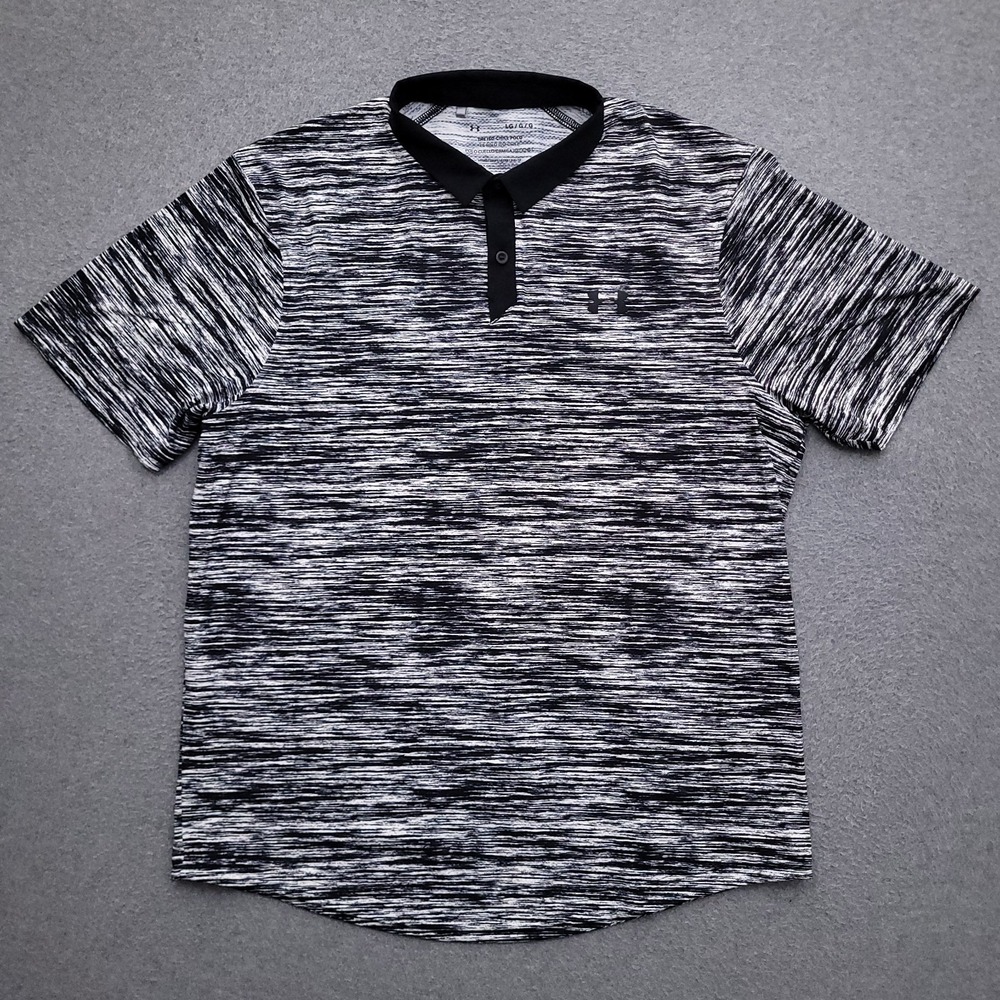 Under Armour Polo Shirt Mens L Black White IsoChill Space Dye Static Performance